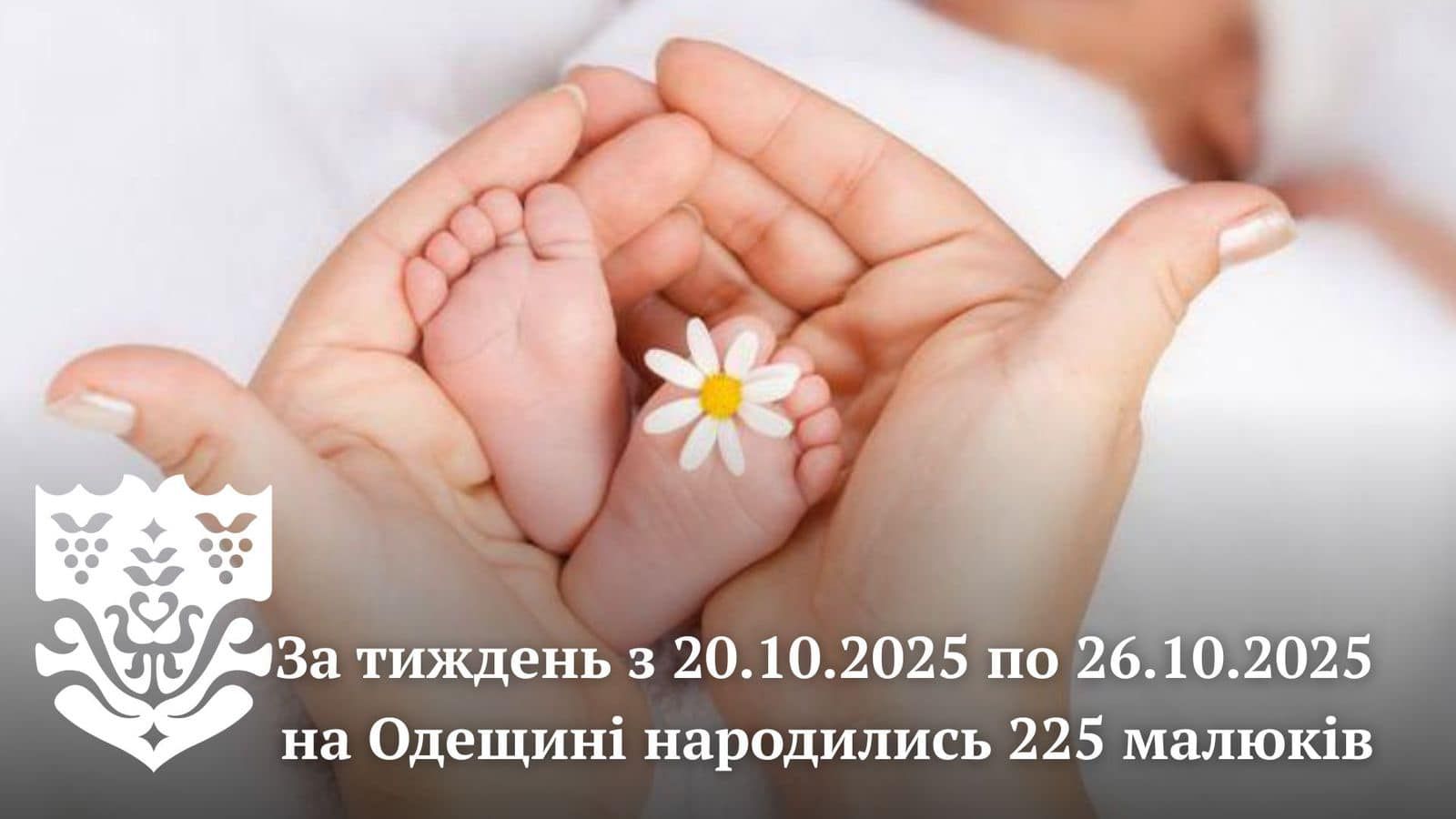 З 20 по 26 жовтня 2025 року в області з’явилося на світ 225 малюків!