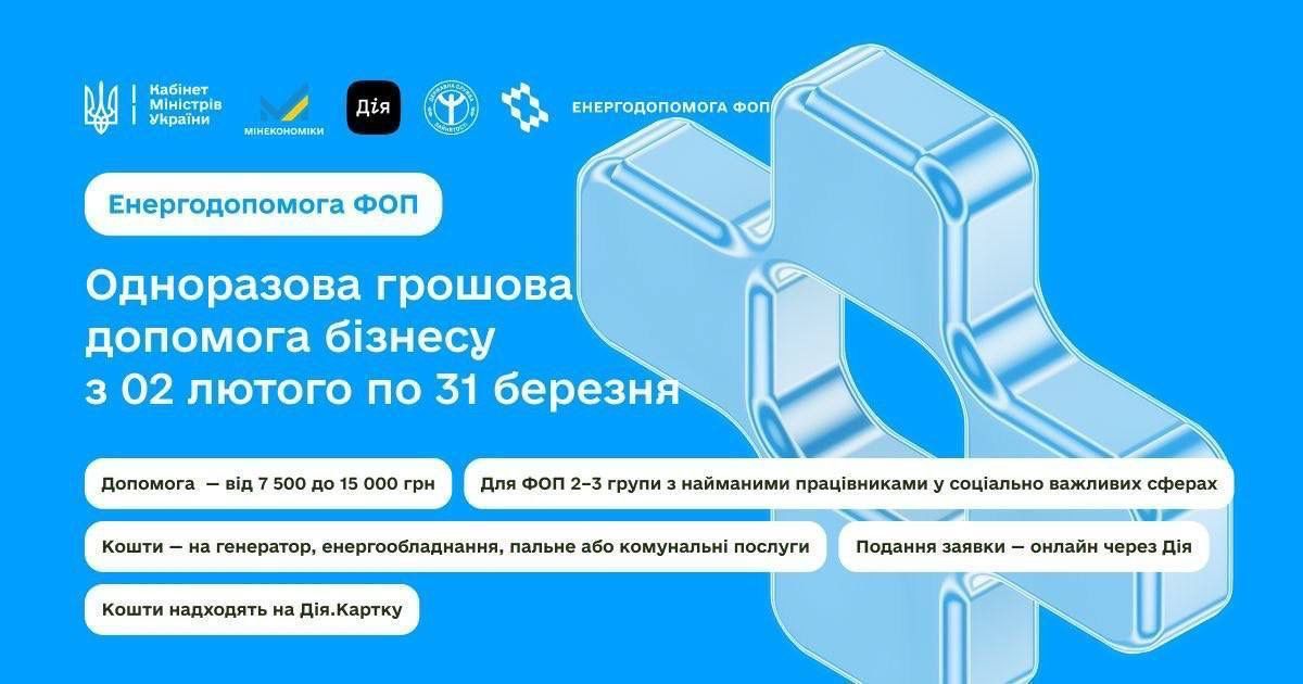 Нагадуємо: до кінця березня діє урядова програма енергопідтримки бізнесу «Енергодопомога ФОП»
