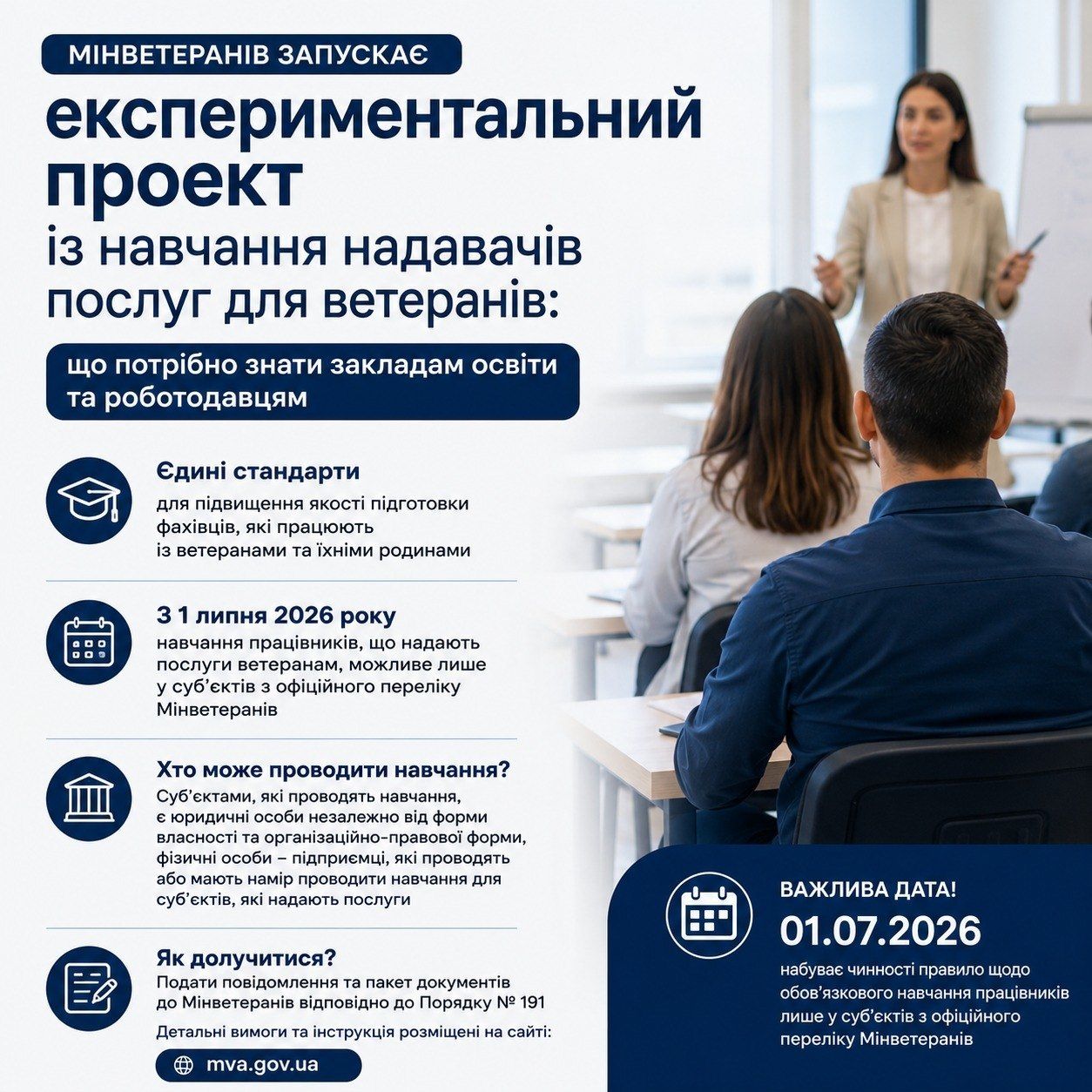 Мінветеранів запускає експериментальний проект із навчання надавачів послуг для ветеранів: що потрібно знати закладам освіти та роботодавцям