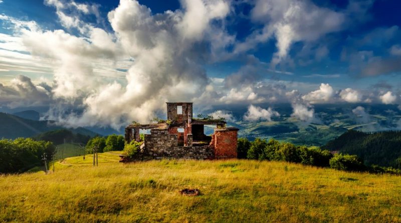 ruins and blue sky in the carpathians. serhii zysko